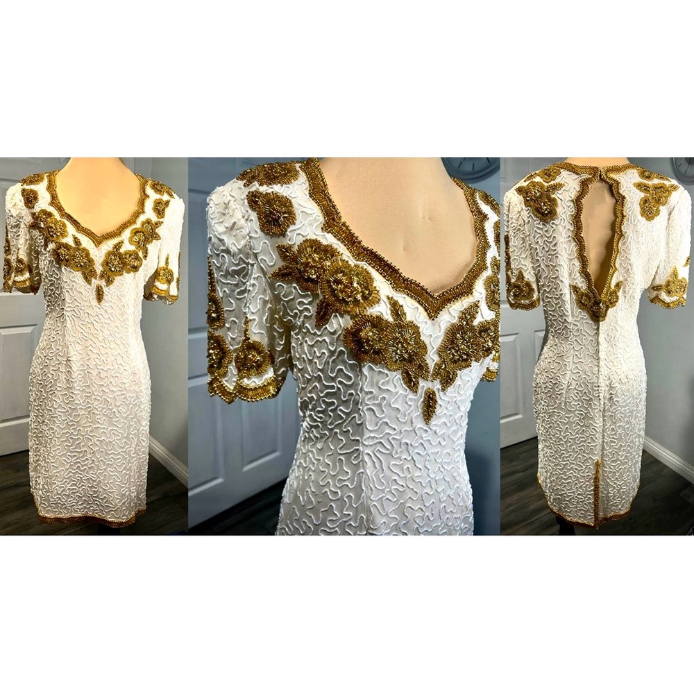 🛑LAST CHANCE🛑 Silk Fully Beaded Backless Back Out CutOut Keyhole Vintage Dress